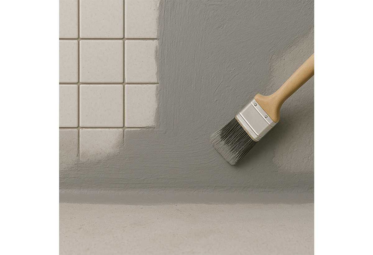 Απεικονίζεται η τοποθέτηση του στεγανωτικού σε πλακίδια.